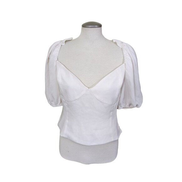 Aritzia Wilfred Novella Babydoll Smocked Crop Top Plus 1X Cream Puff Sleeve Y2K - Picture 1 of 8